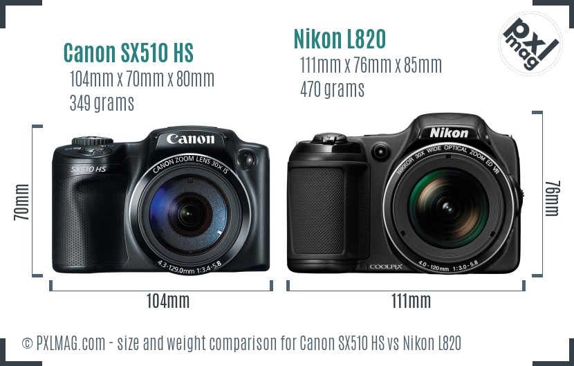 Canon SX510 HS vs Nikon L820 size comparison