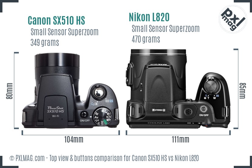 Canon SX510 HS vs Nikon L820 top view buttons comparison