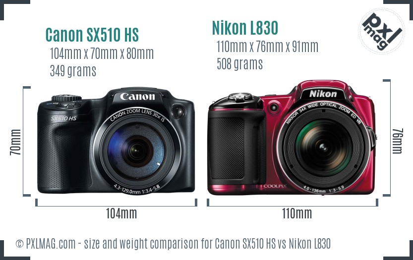 Canon SX510 HS vs Nikon L830 size comparison Canon SX510 HS vs Nikon L830 size comparison