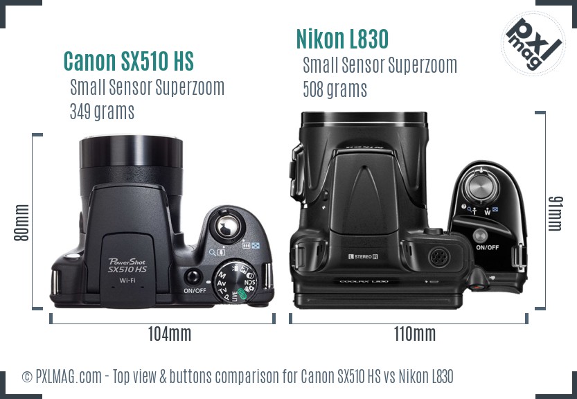 Canon SX510 HS vs Nikon L830 top view buttons comparison
