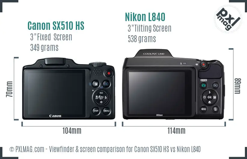 Canon SX510 HS vs Nikon L840 Screen and Viewfinder comparison