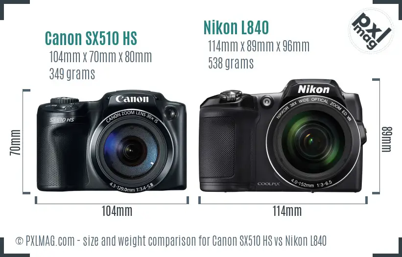 Canon SX510 HS vs Nikon L840 size comparison