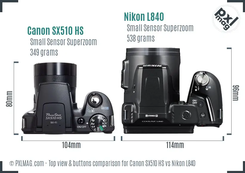 Canon SX510 HS vs Nikon L840 top view buttons comparison