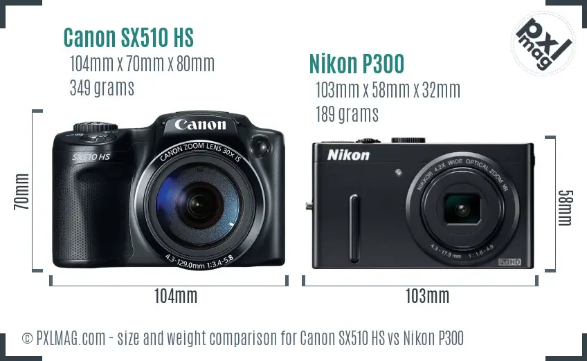 Canon SX510 HS vs Nikon P300 size comparison Canon SX510 HS vs Nikon P300 size comparison