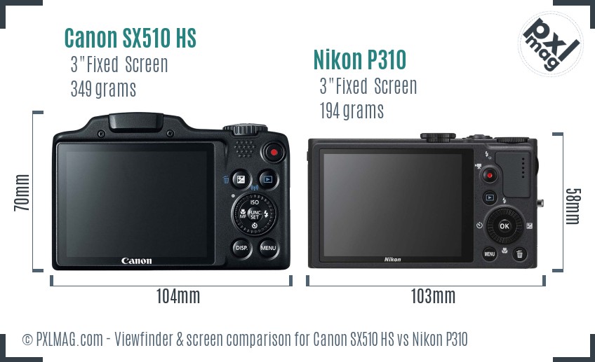 Canon SX510 HS vs Nikon P310 Screen and Viewfinder comparison