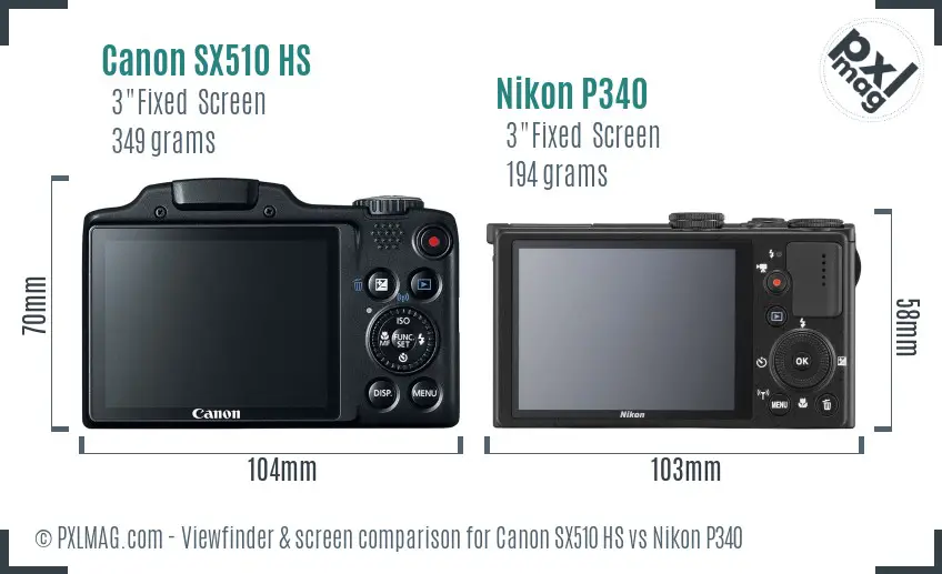 Canon SX510 HS vs Nikon P340 Screen and Viewfinder comparison