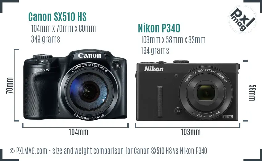 Canon SX510 HS vs Nikon P340 size comparison