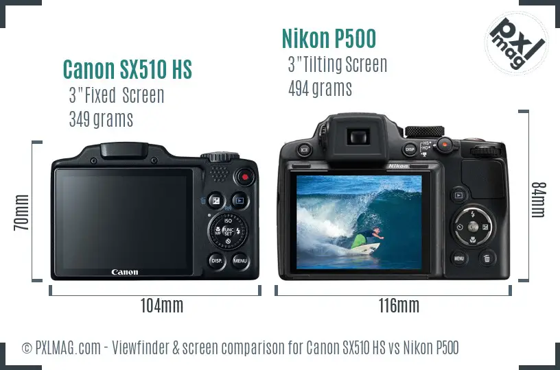 Canon SX510 HS vs Nikon P500 Screen and Viewfinder comparison