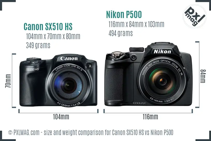 Canon SX510 HS vs Nikon P500 size comparison