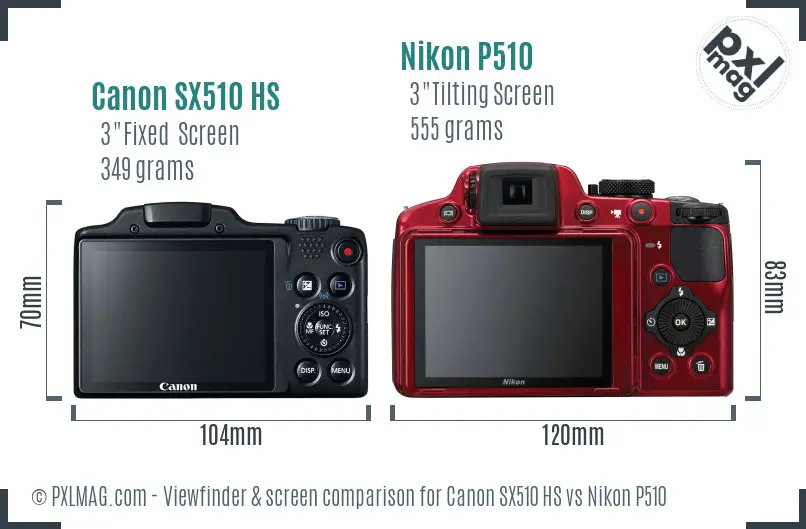 Canon SX510 HS vs Nikon P510 Screen and Viewfinder comparison