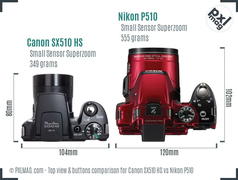 Canon SX510 HS vs Nikon P510 top view buttons comparison