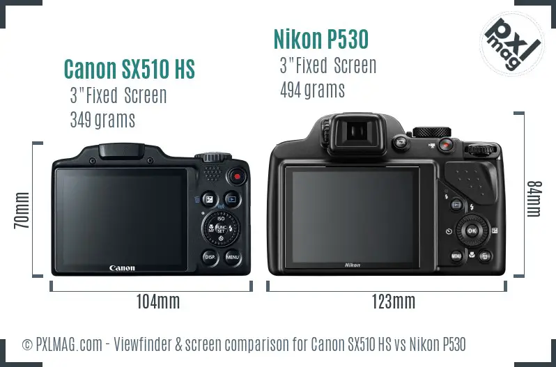 Canon SX510 HS vs Nikon P530 Screen and Viewfinder comparison