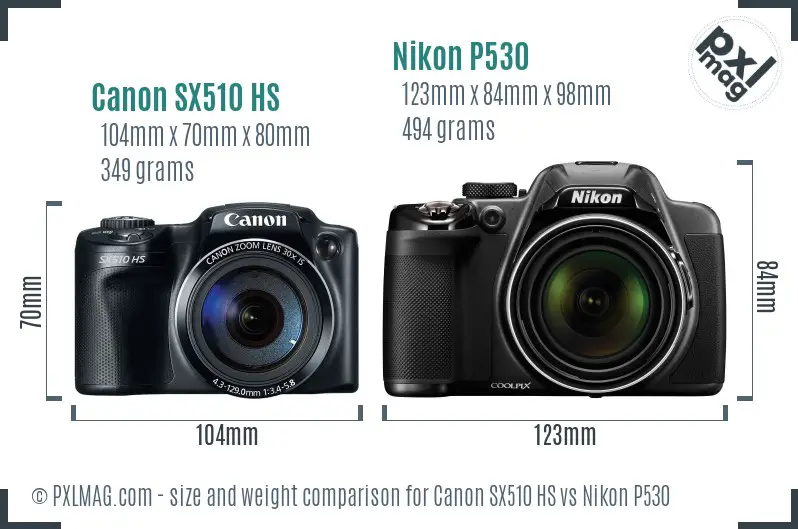 Canon SX510 HS vs Nikon P530 size comparison