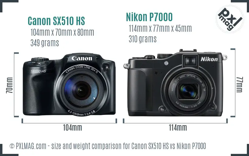 Canon SX510 HS vs Nikon P7000 size comparison Canon SX510 HS vs Nikon P7000 size comparison