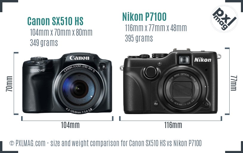 Canon SX510 HS vs Nikon P7100 size comparison Canon SX510 HS vs Nikon P7100 size comparison