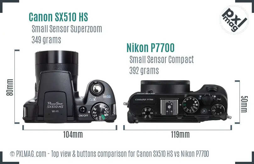 Canon SX510 HS vs Nikon P7700 top view buttons comparison Canon SX510 HS vs Nikon P7700 top view buttons comparison