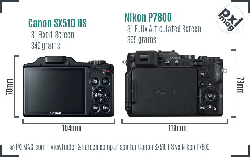 Canon SX510 HS vs Nikon P7800 Screen and Viewfinder comparison