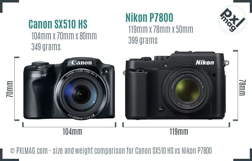 Canon SX510 HS vs Nikon P7800 size comparison