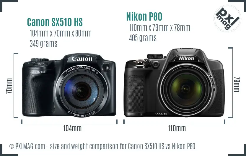 Canon SX510 HS vs Nikon P80 size comparison