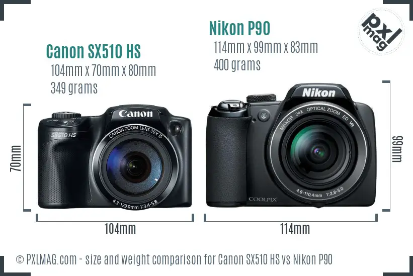 Canon SX510 HS vs Nikon P90 size comparison