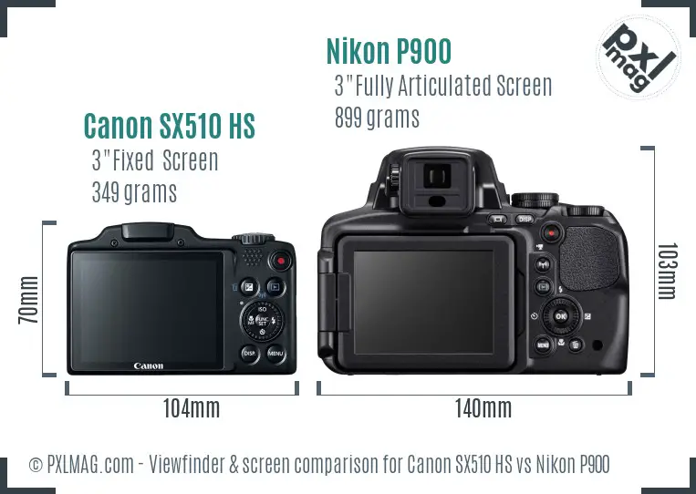 Canon SX510 HS vs Nikon P900 Screen and Viewfinder comparison