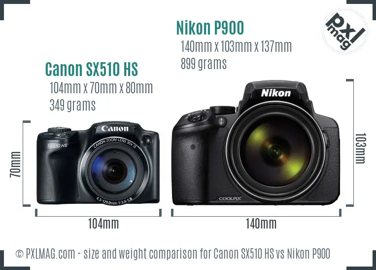 Canon SX510 HS vs Nikon P900 size comparison