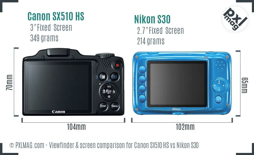 Canon SX510 HS vs Nikon S30 Screen and Viewfinder comparison