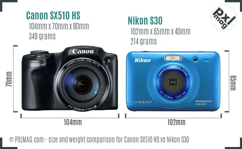 Canon SX510 HS vs Nikon S30 size comparison