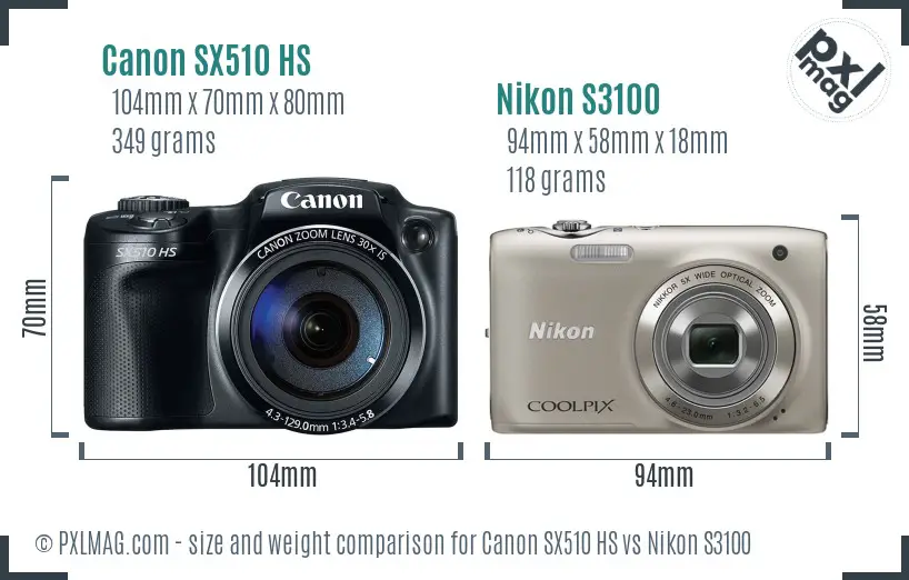 Canon SX510 HS vs Nikon S3100 size comparison