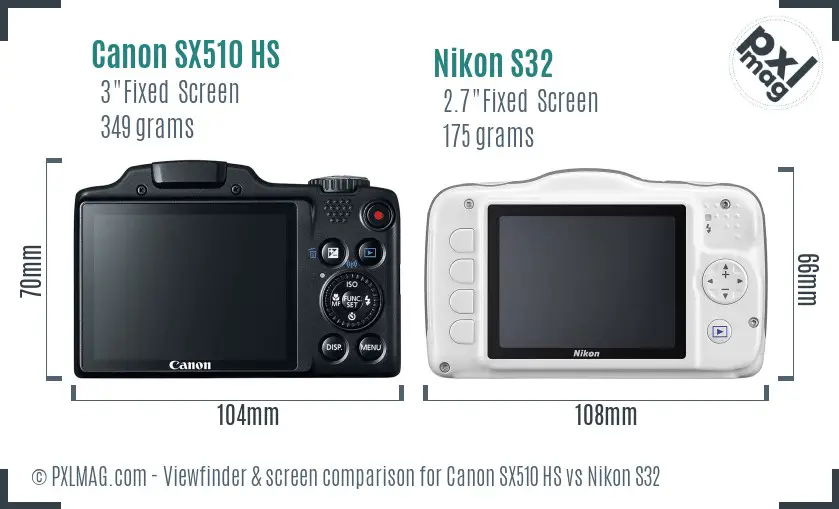 Canon SX510 HS vs Nikon S32 Screen and Viewfinder comparison