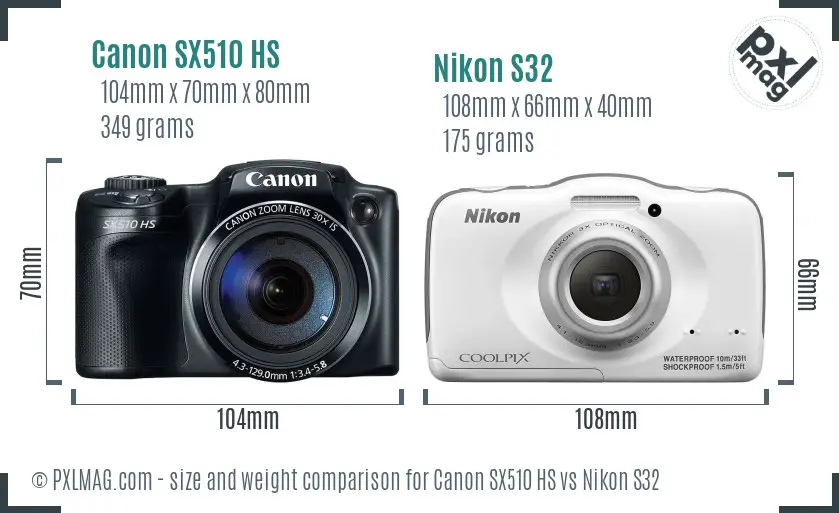 Canon SX510 HS vs Nikon S32 size comparison