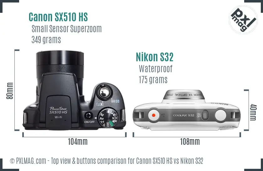 Canon SX510 HS vs Nikon S32 top view buttons comparison