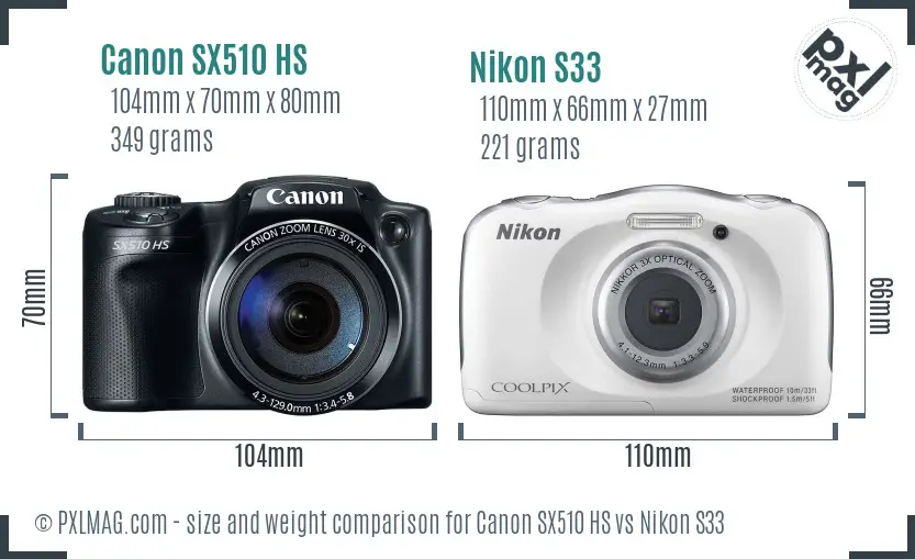 Canon SX510 HS vs Nikon S33 size comparison Canon SX510 HS vs Nikon S33 size comparison