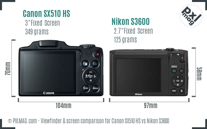 Canon SX510 HS vs Nikon S3600 Screen and Viewfinder comparison Canon SX510 HS vs Nikon S3600 Screen and Viewfinder comparison