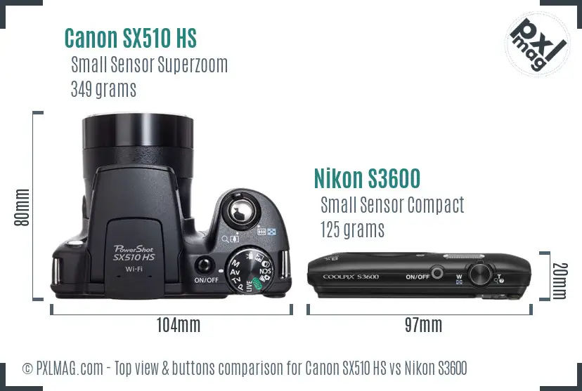 Canon SX510 HS vs Nikon S3600 top view buttons comparison Canon SX510 HS vs Nikon S3600 top view buttons comparison