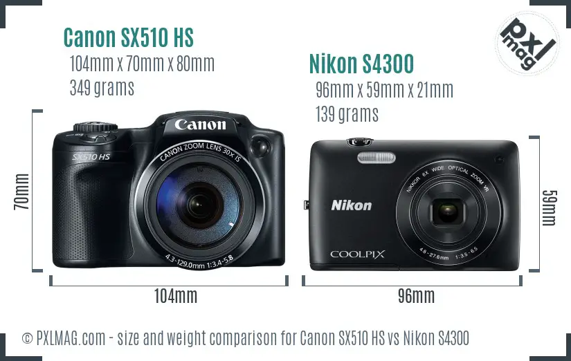 Canon SX510 HS vs Nikon S4300 size comparison