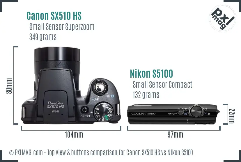 Canon SX510 HS vs Nikon S5100 top view buttons comparison