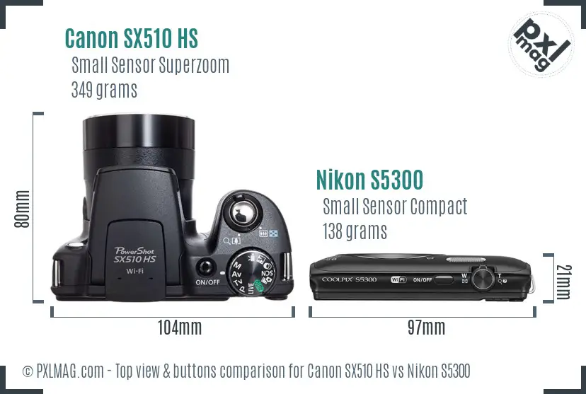 Canon SX510 HS vs Nikon S5300 top view buttons comparison Canon SX510 HS vs Nikon S5300 top view buttons comparison