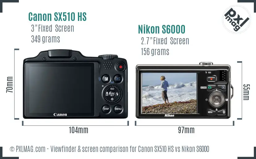 Canon SX510 HS vs Nikon S6000 Screen and Viewfinder comparison Canon SX510 HS vs Nikon S6000 Screen and Viewfinder comparison