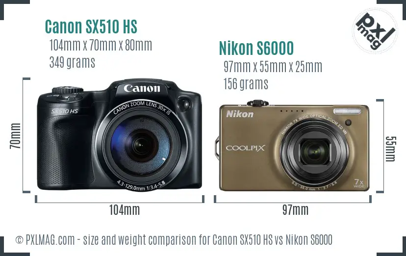 Canon SX510 HS vs Nikon S6000 size comparison Canon SX510 HS vs Nikon S6000 size comparison