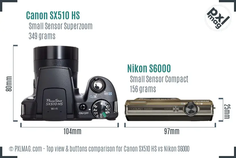 Canon SX510 HS vs Nikon S6000 top view buttons comparison Canon SX510 HS vs Nikon S6000 top view buttons comparison