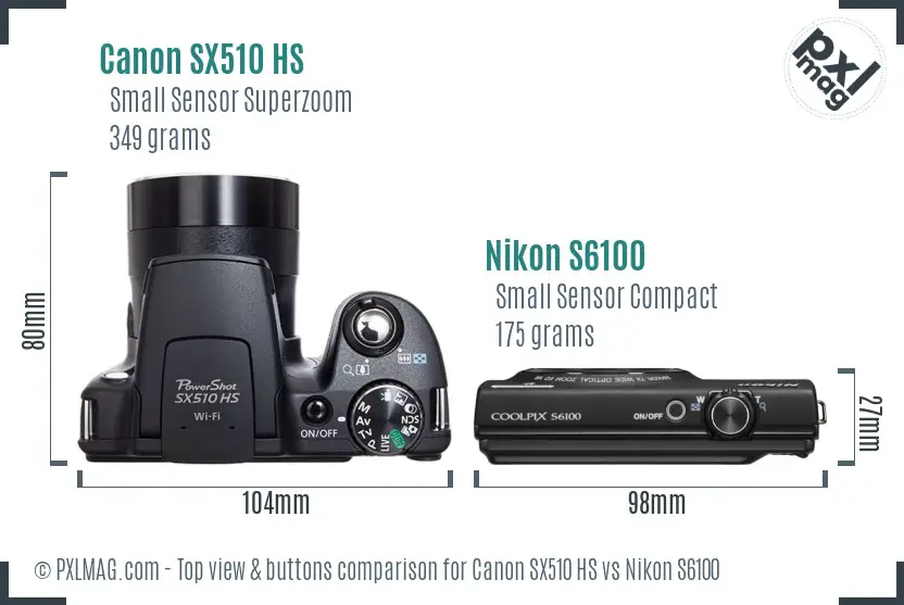 Canon SX510 HS vs Nikon S6100 top view buttons comparison