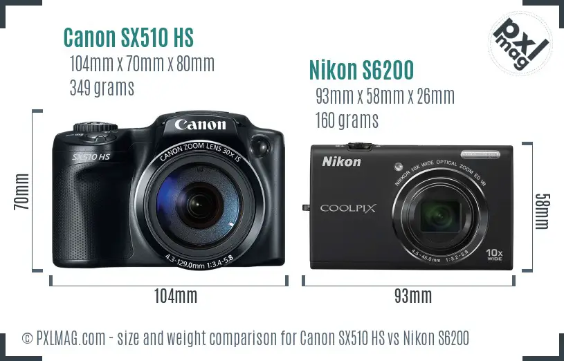 Canon SX510 HS vs Nikon S6200 size comparison