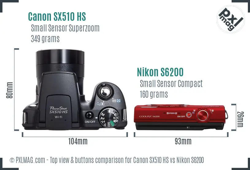 Canon SX510 HS vs Nikon S6200 top view buttons comparison