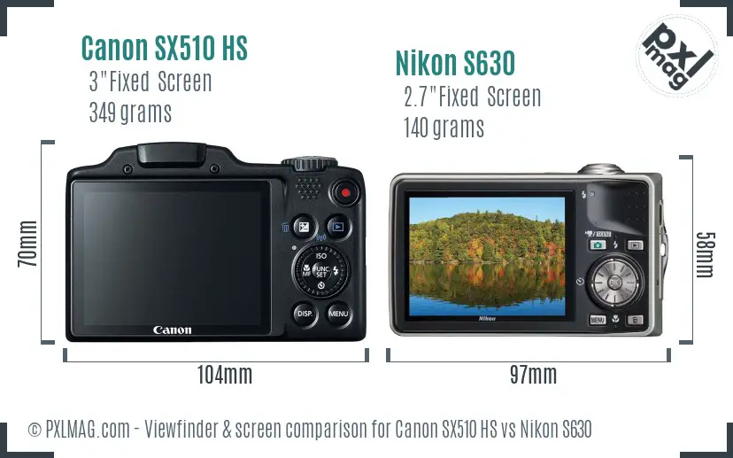 Canon SX510 HS vs Nikon S630 Screen and Viewfinder comparison Canon SX510 HS vs Nikon S630 Screen and Viewfinder comparison