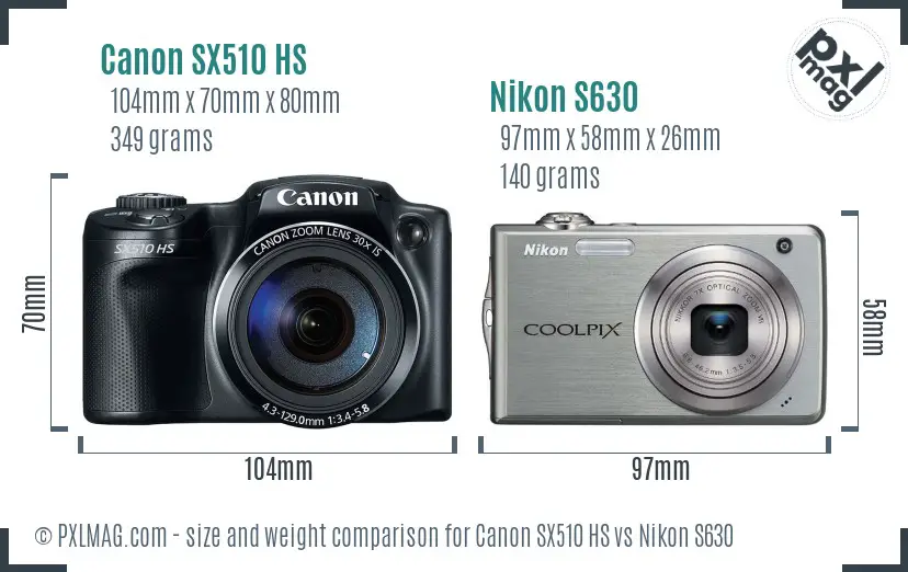 Canon SX510 HS vs Nikon S630 size comparison Canon SX510 HS vs Nikon S630 size comparison