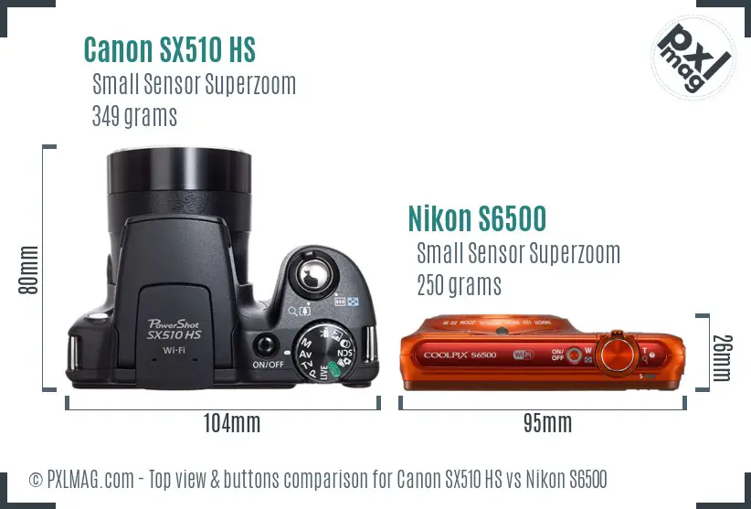 Canon SX510 HS vs Nikon S6500 top view buttons comparison