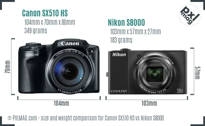 Canon SX510 HS vs Nikon S8000 size comparison