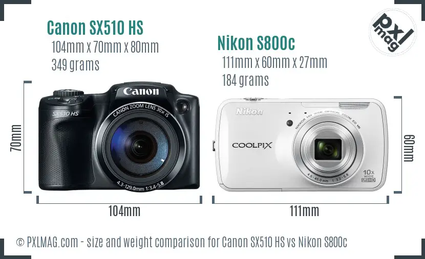 Canon SX510 HS vs Nikon S800c size comparison