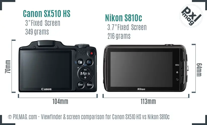 Canon SX510 HS vs Nikon S810c Screen and Viewfinder comparison